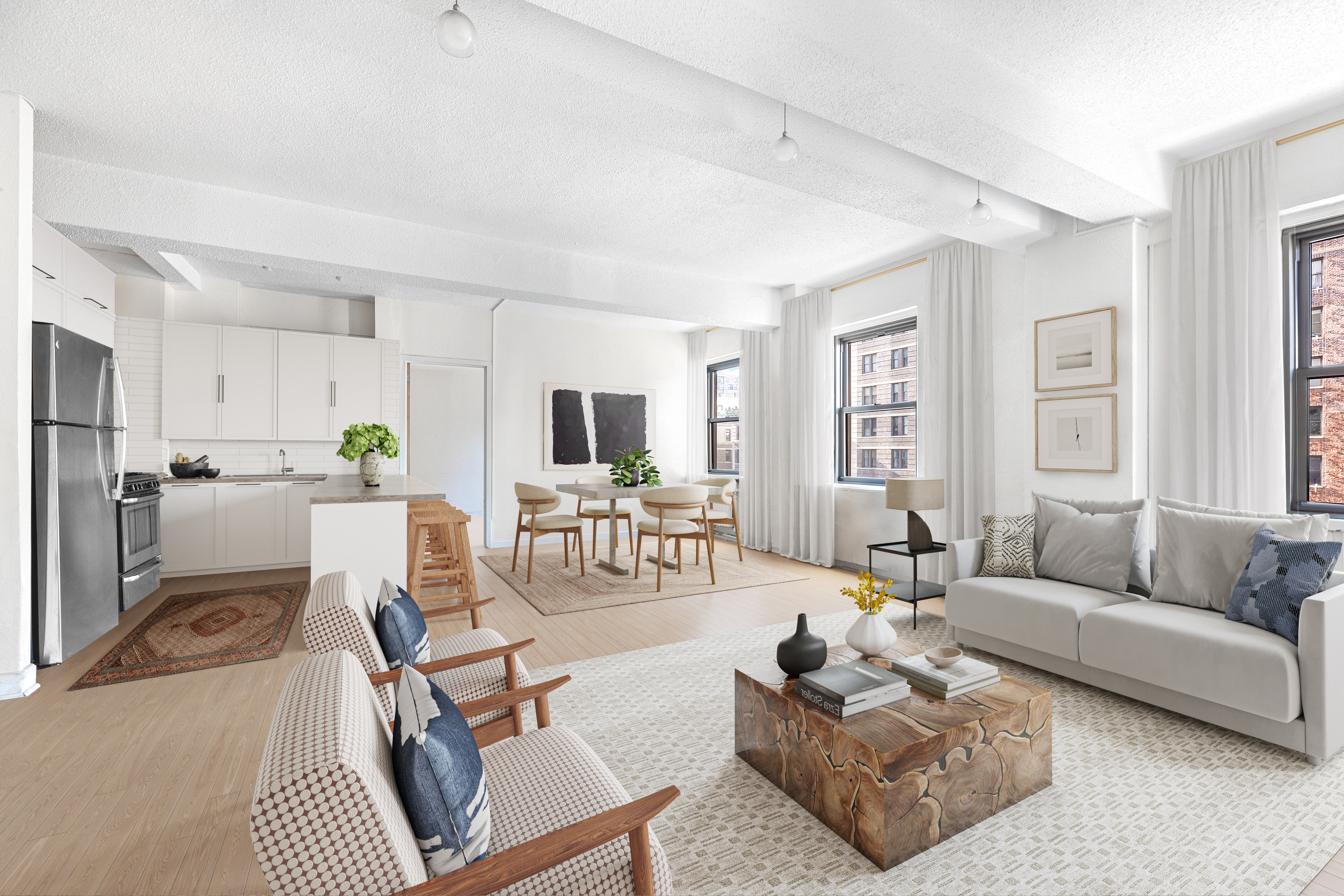 2166 Broadway, Unit 7A Manhattan, NY 10024 - Photo 1 of 8 a living room with furniture kitchen view and a large window