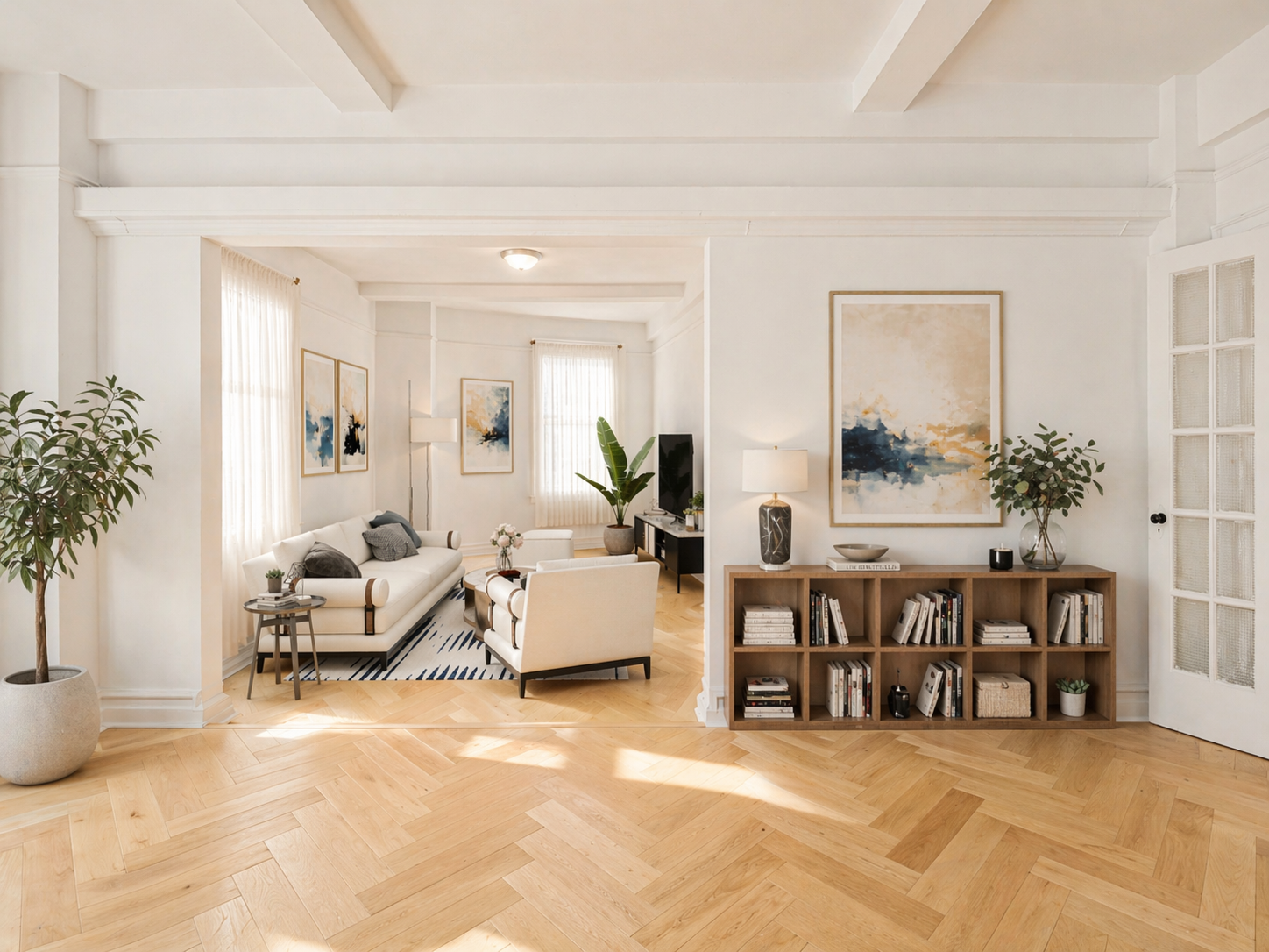 416 Ocean Avenue, Unit 14 Brooklyn, NY 11226 - Photo 3 of 21 a living room with furniture and white walls with potted plants