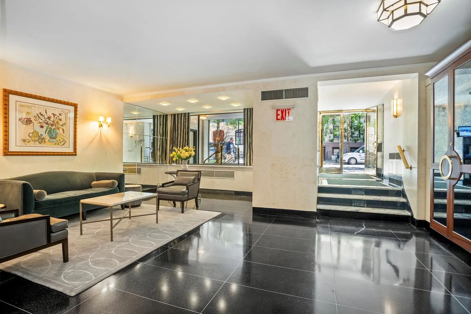 a view of a building with door