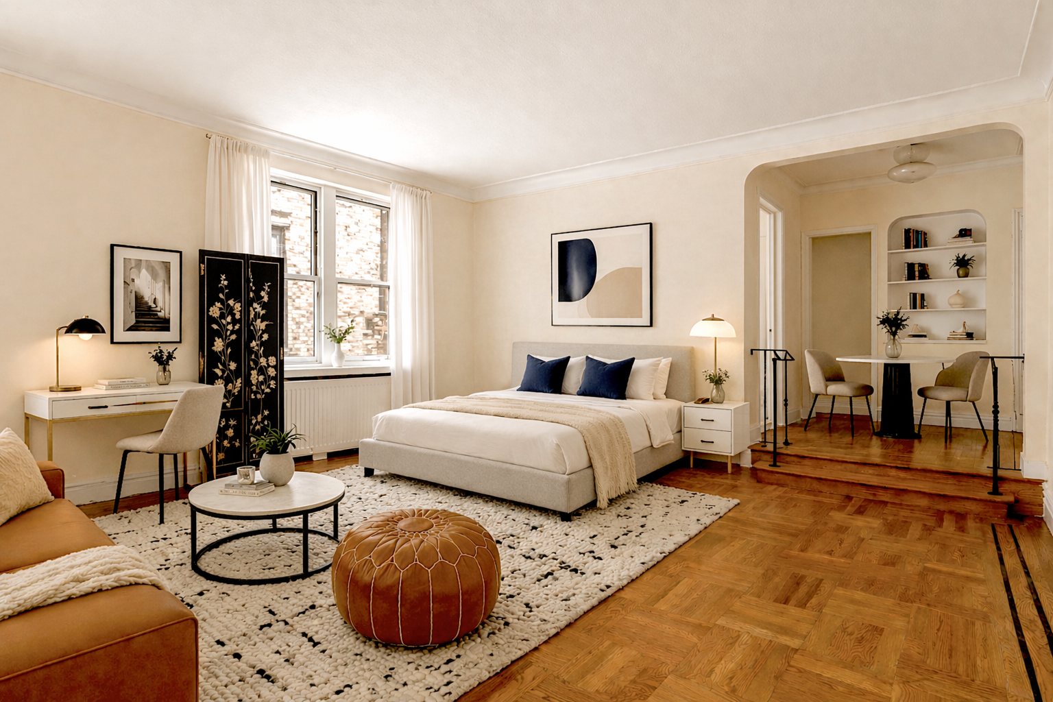 303 East 37th Street, Unit 3B Manhattan, NY 10016 - Photo 3 of 16 a bedroom with a bed and wooden floor
