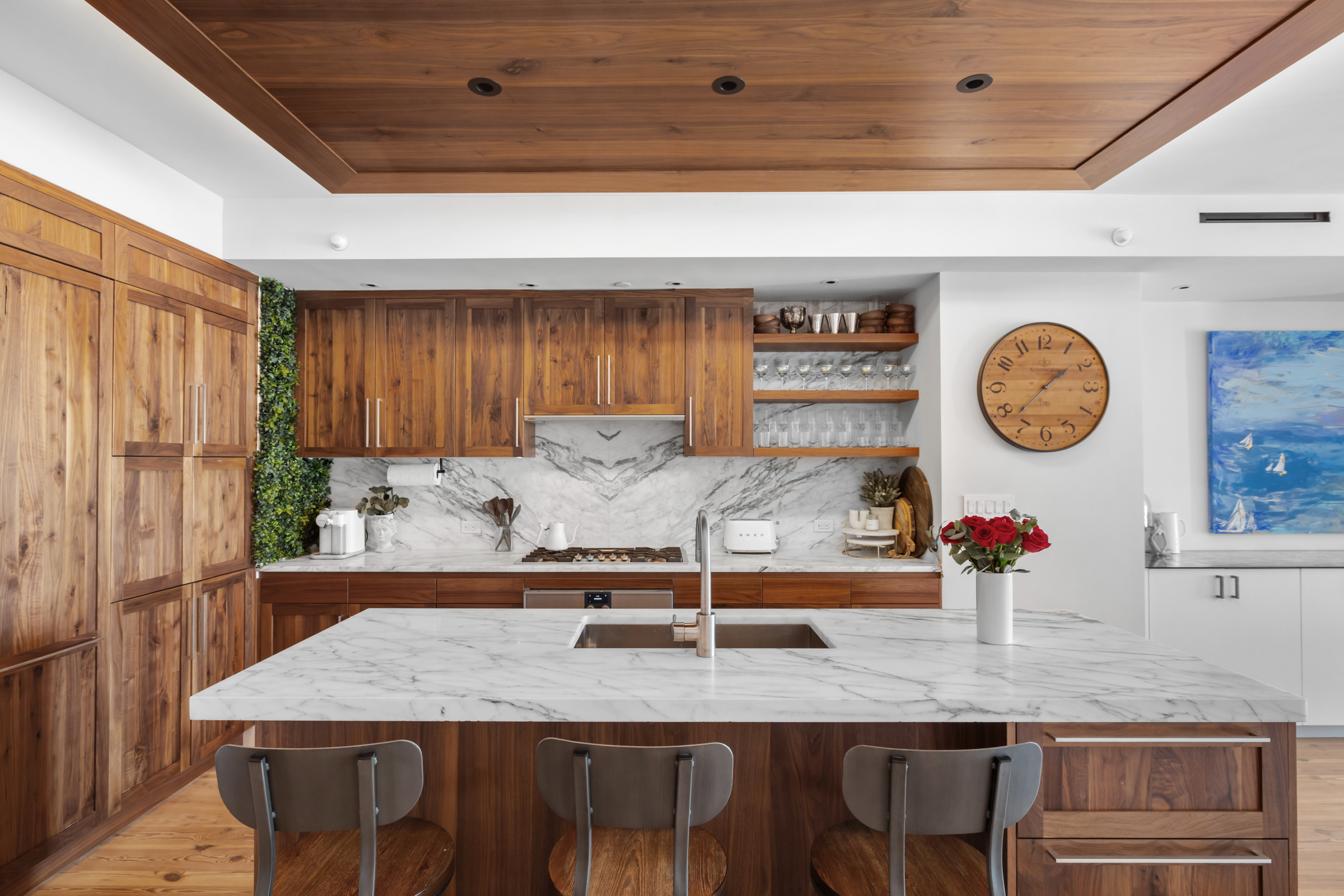 90 Furman Street, Unit N609 Brooklyn, NY 11201 - Photo 2 of 28 a living room with granite countertop furniture and a clock