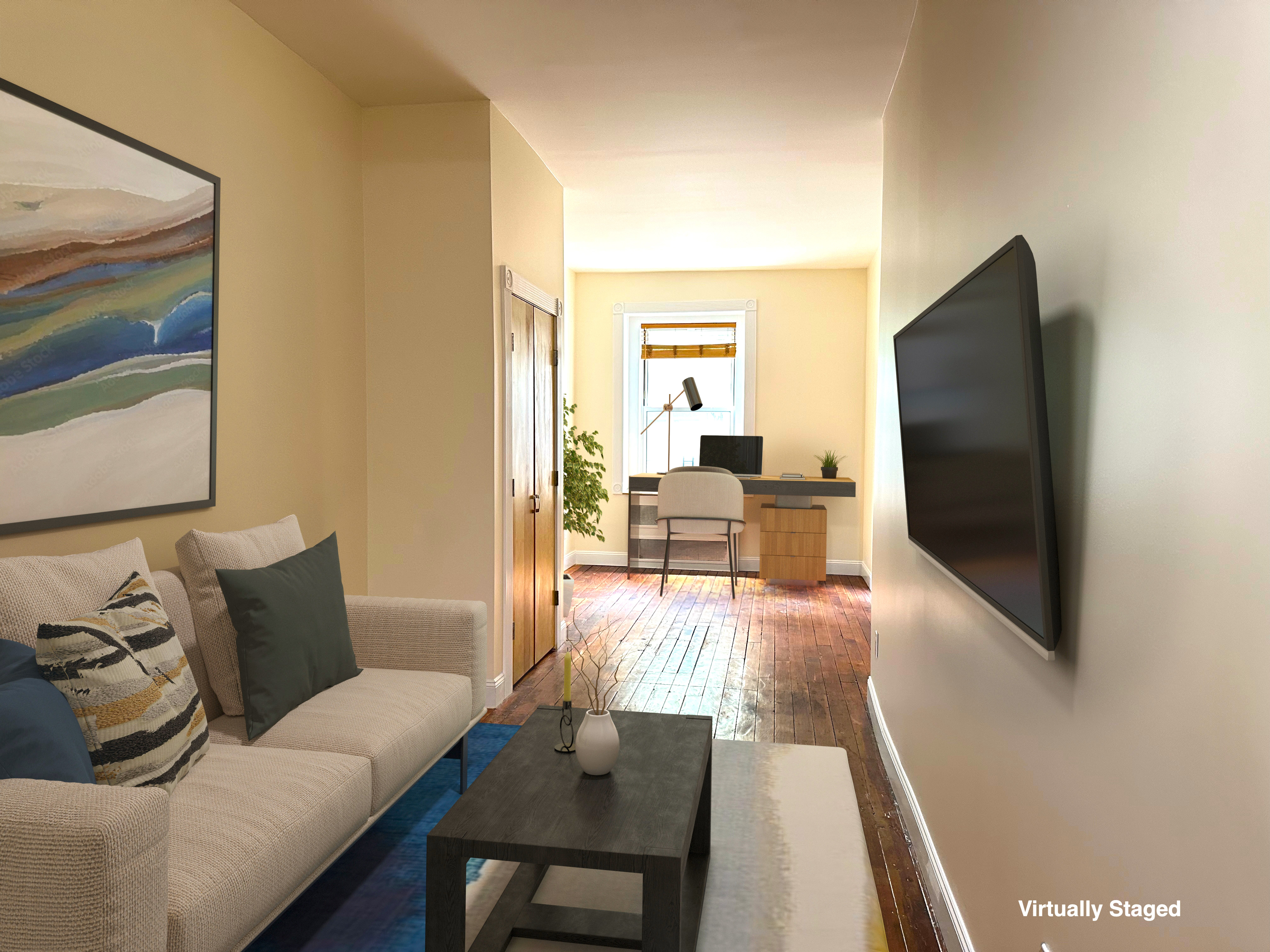 459 West 35th Street, Unit 1E Manhattan, NY 10001 - Photo 1 of 18 a living room with furniture and a flat screen tv