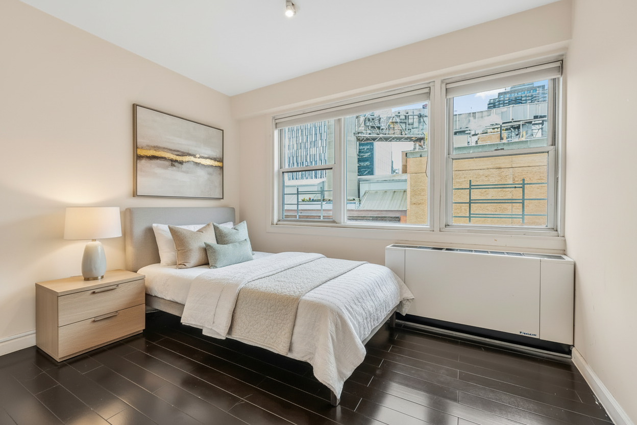 520 East 76th Street, Unit 10H Manhattan, NY 10021 - Photo 9 of 20 a bedroom with a bed and a large window