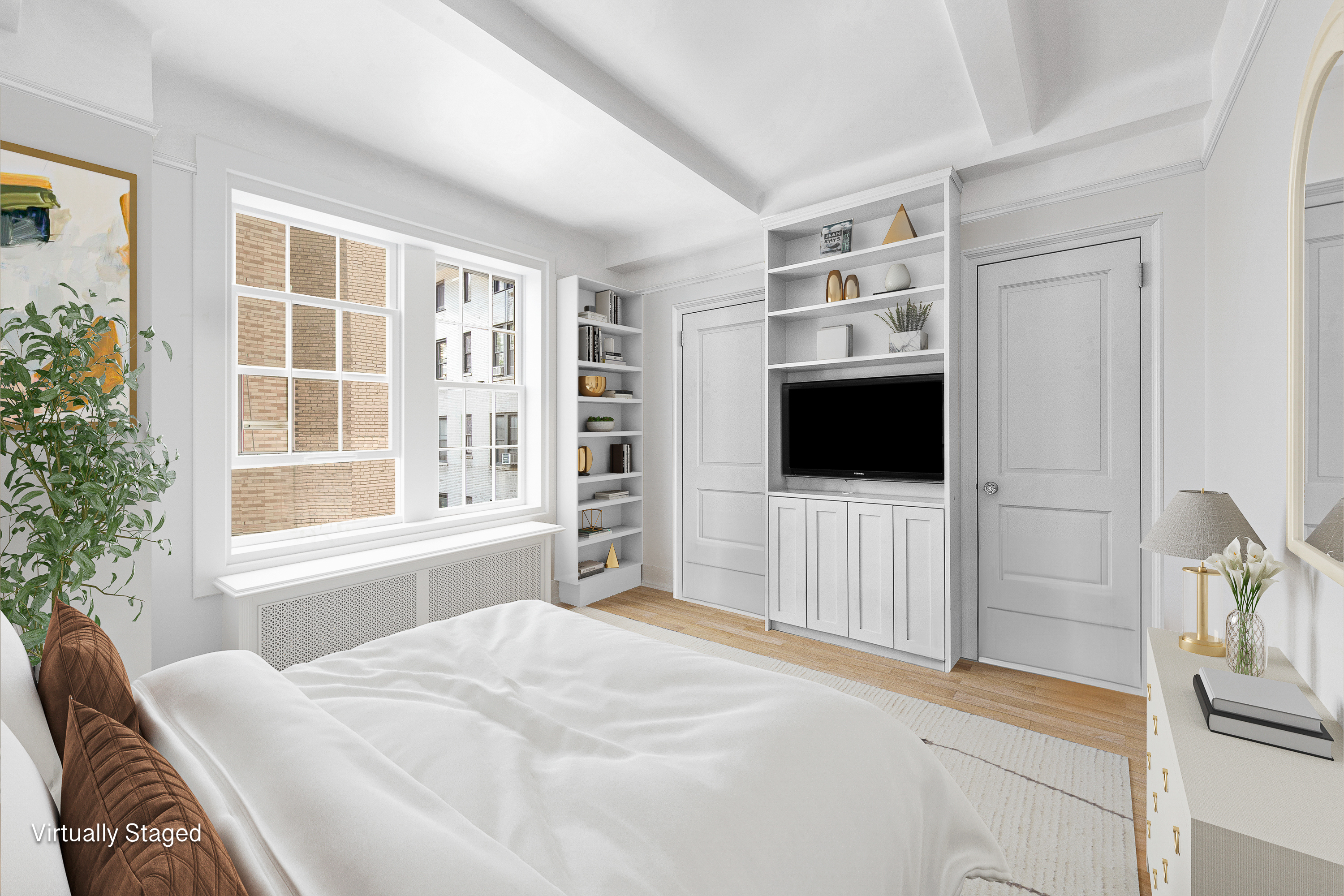 639 West End Avenue, Unit 5B Manhattan, NY 10025 - Photo 11 of 16 a bedroom with a bed and a flat screen tv