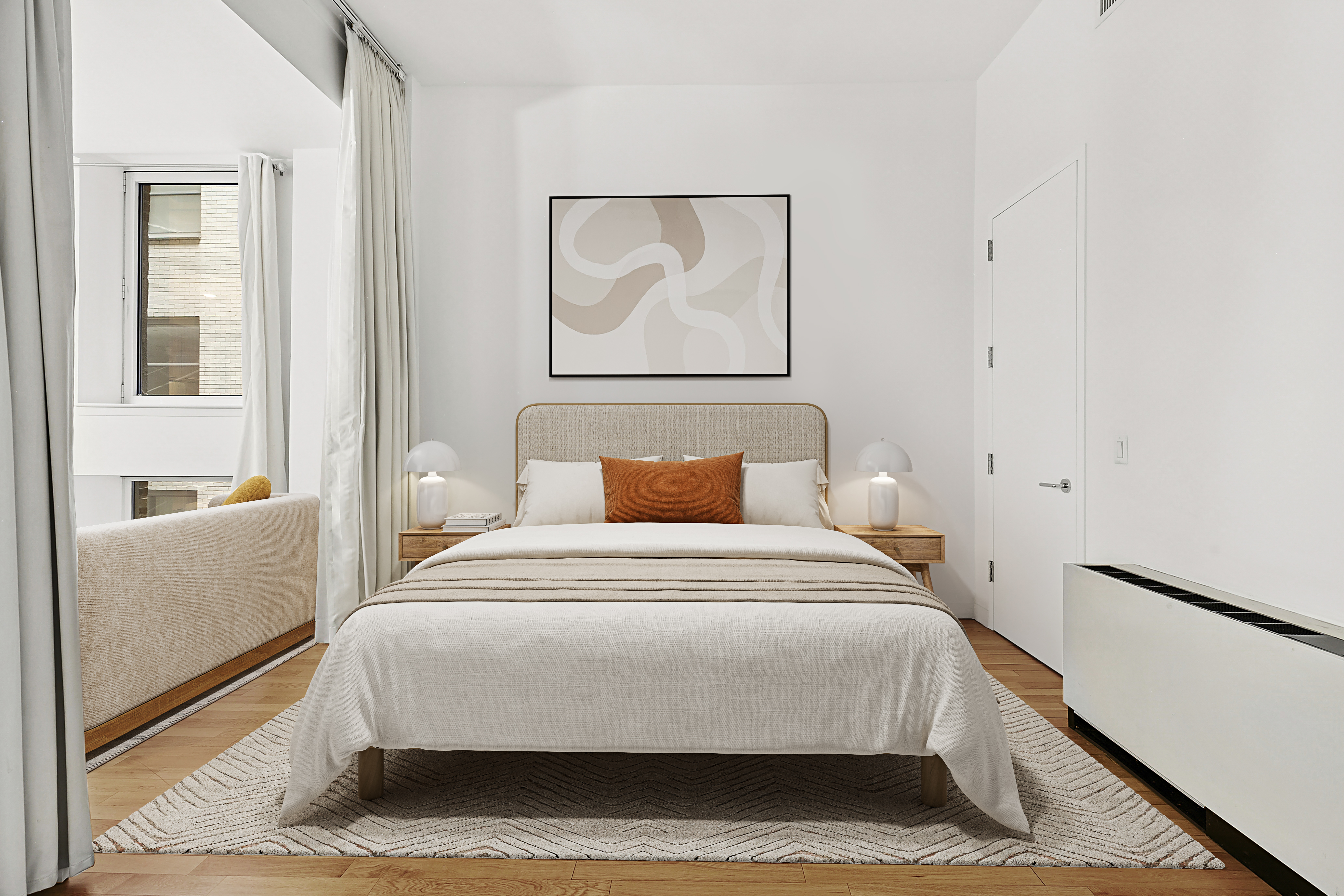 59 John Street, Unit 4H Manhattan, NY 10038 - Photo 8 of 19 a bedroom with a bed and a painting on the wall