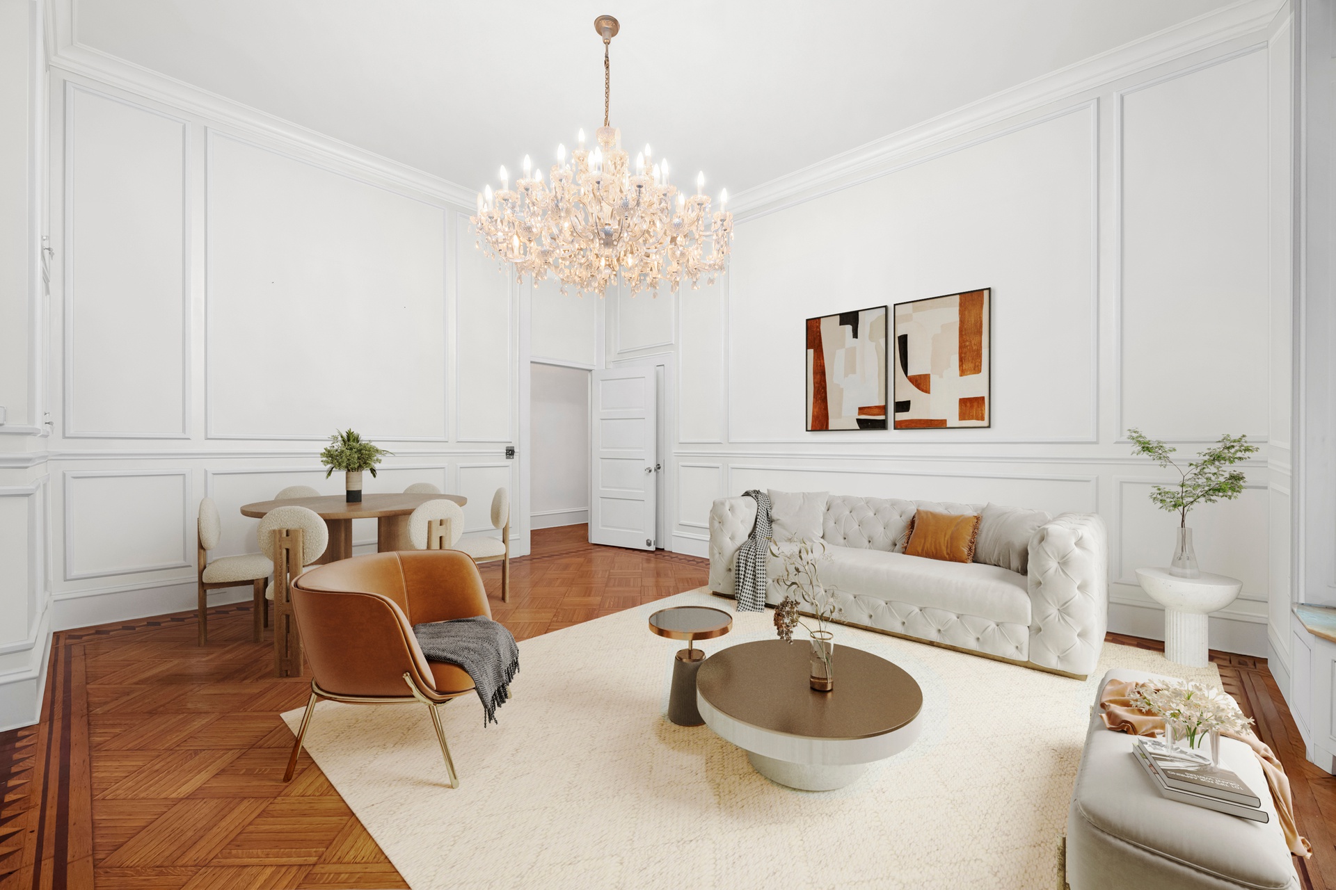 205 West 57th Street, Unit 3DB Manhattan, NY 10019 - Photo 2 of 25 a living room with furniture and a chandelier