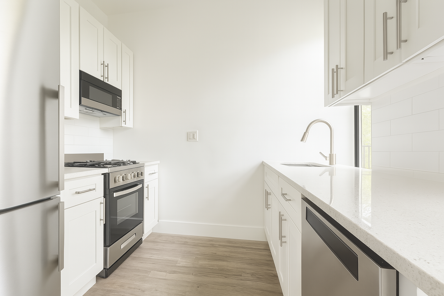 164 West 128th Street, Unit 4B Manhattan, NY 10027 - Photo 4 of 7 a kitchen with stainless steel appliances kitchen island a white stove top oven and sink