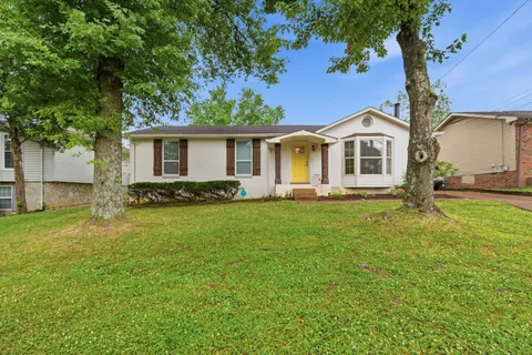 a front view of house with yard and green space