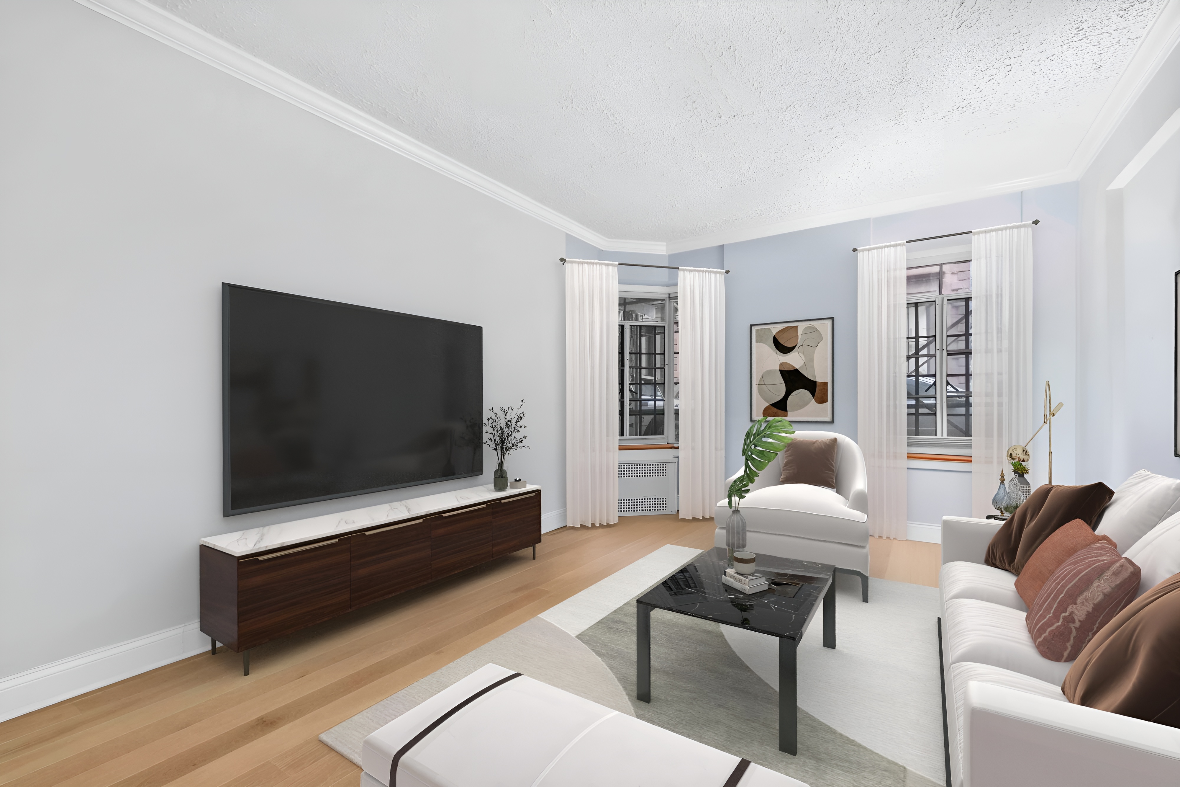 57 Montague Street, Unit 1D Brooklyn, NY 11201 - Photo 2 of 27 a living room with furniture and a flat screen tv