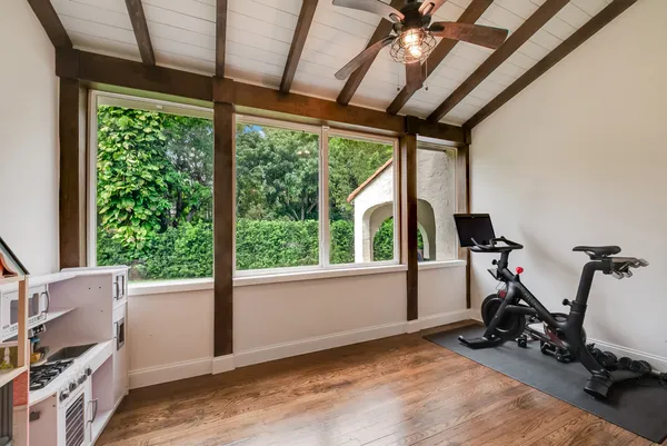 a view of a room with gym equipment
