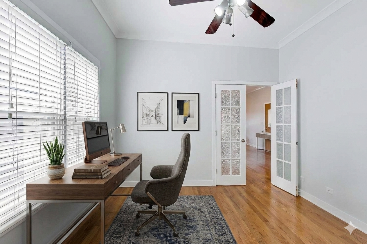 4845 North Springfield Avenue, Unit 2 Chicago, IL 60625 - Photo 13 of 32 a workspace with furniture and wooden floor