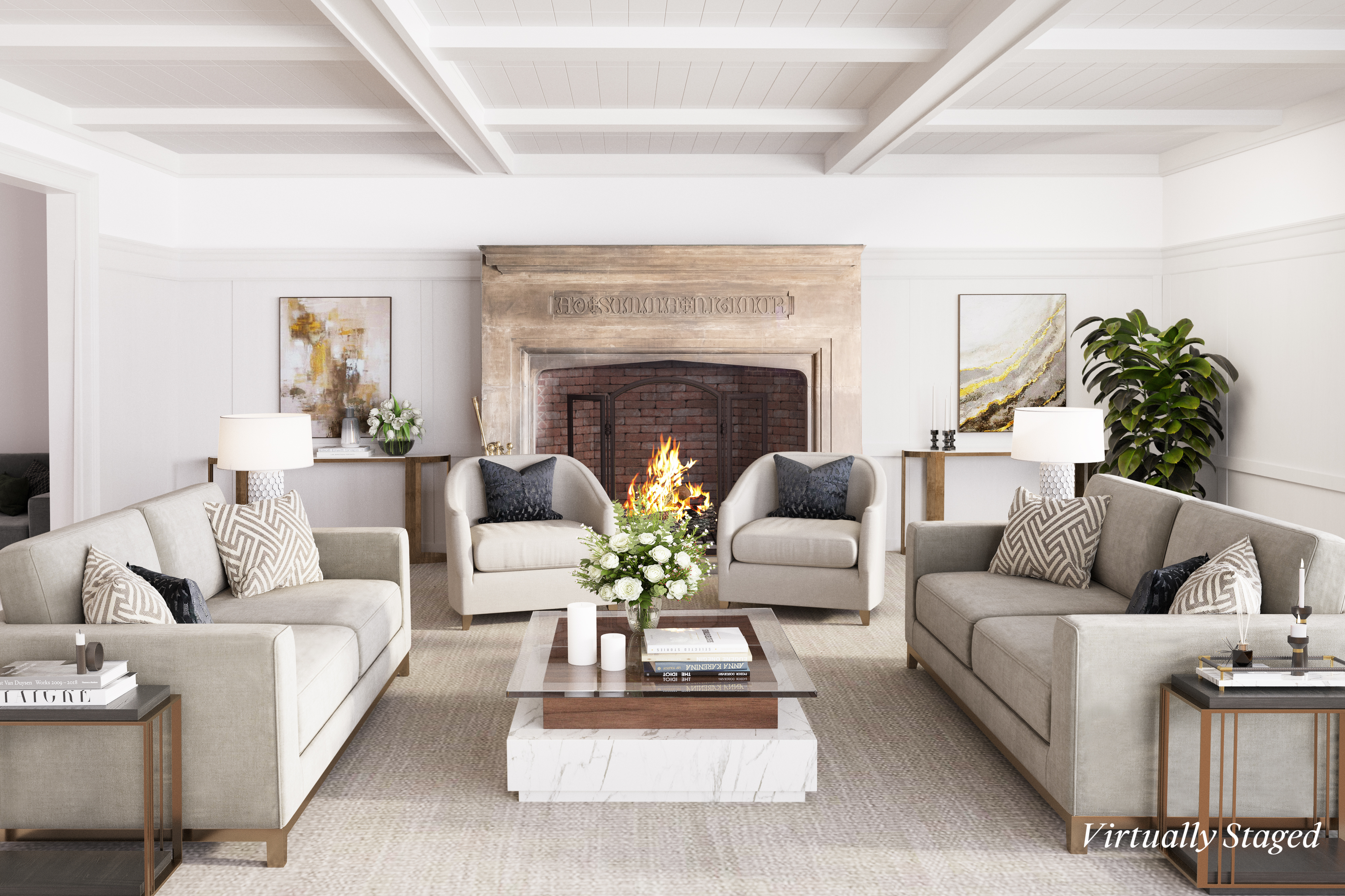41 Central Park West, Unit 11A Manhattan, NY 10023 - Photo 5 of 17 a living room with furniture a fireplace and a potted plant