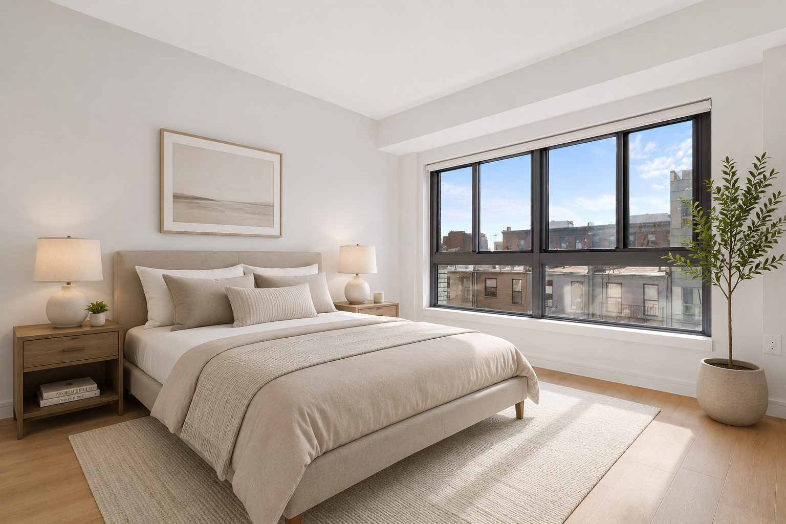 171 West 131st Street, Unit 517 Manhattan, NY 10027 - Photo 3 of 10 a bedroom with a large bed and a large window