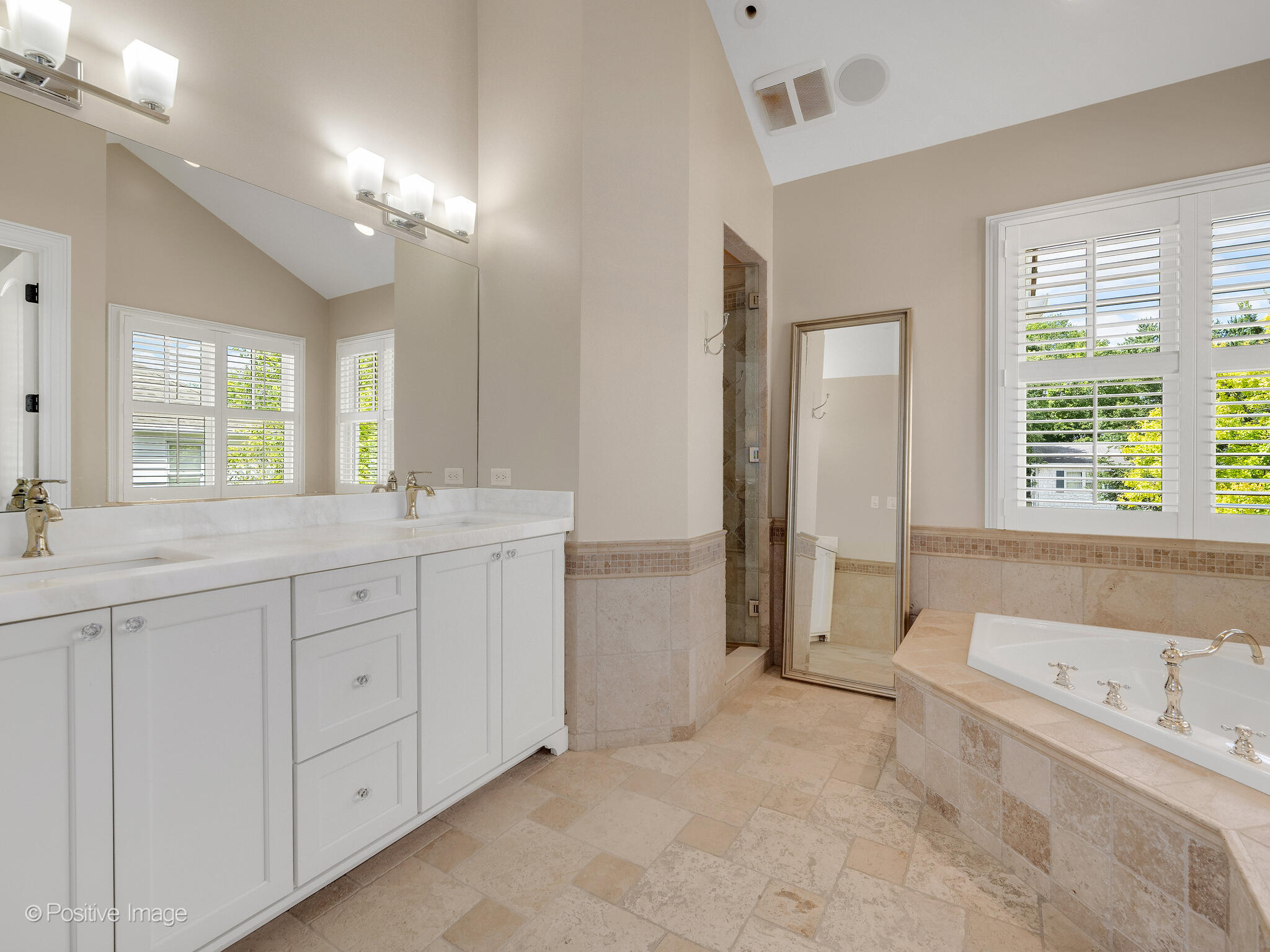 17 South Bruner Street Hinsdale, IL 60521 - Photo 23 of 42 a spacious bathroom with a granite countertop tub sink and mirror