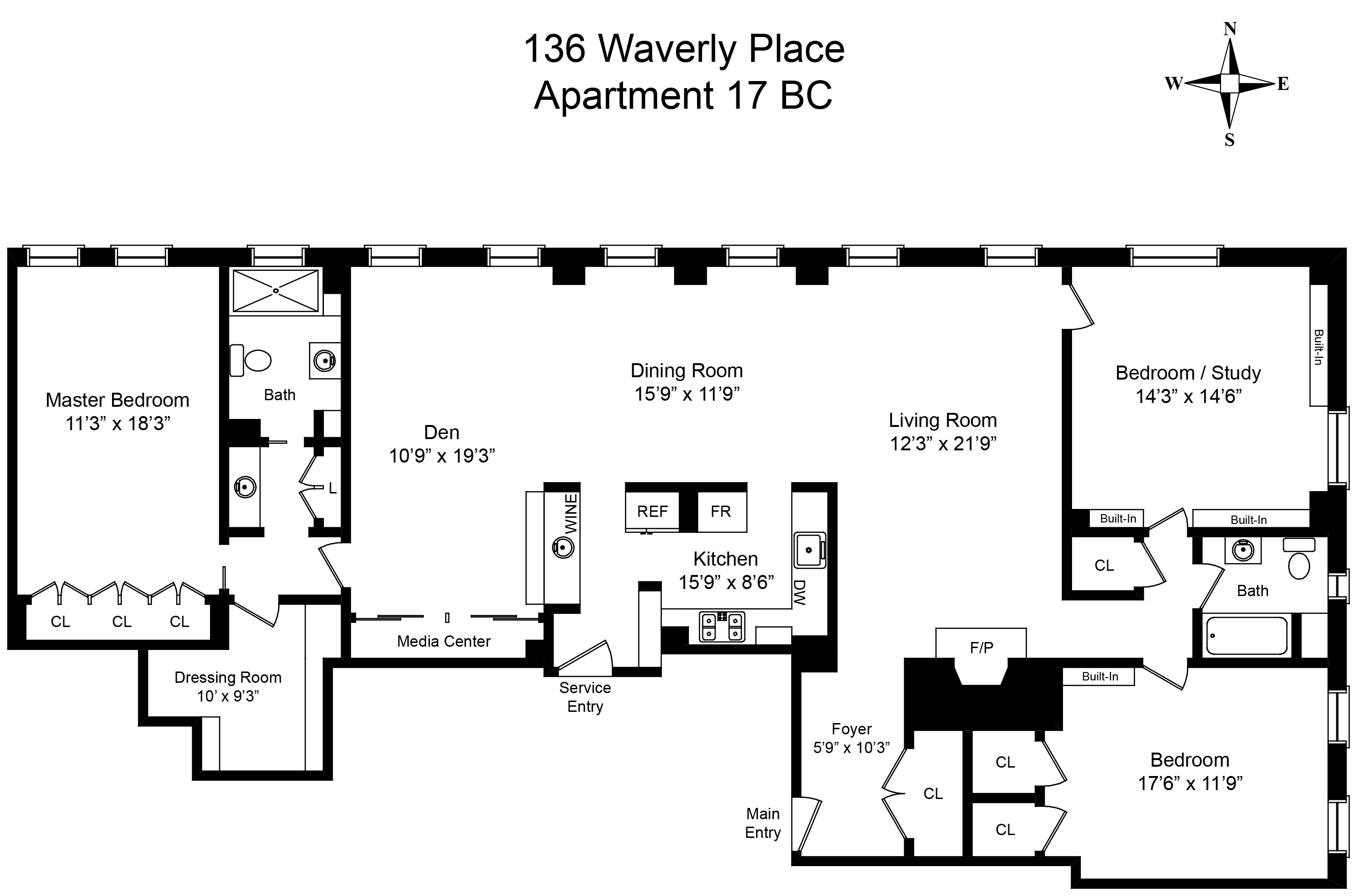136 Waverly Place, Unit 17BC Manhattan, NY 10014 - Photo 14 of 14 a picture of a floor plan