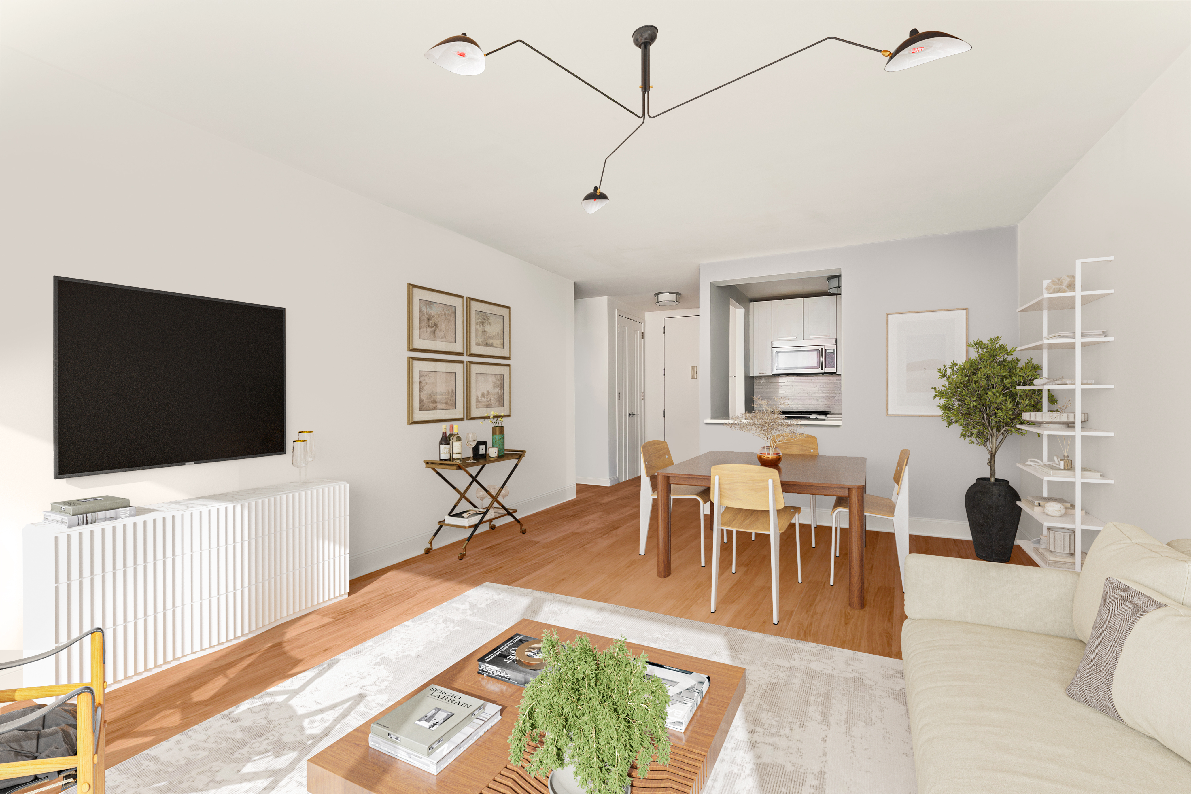 200 East 94th Street, Unit 1516 Manhattan, NY 10128 - Photo 2 of 14 a living room with furniture and a flat screen tv