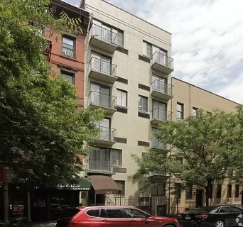 a front view of a multi story building