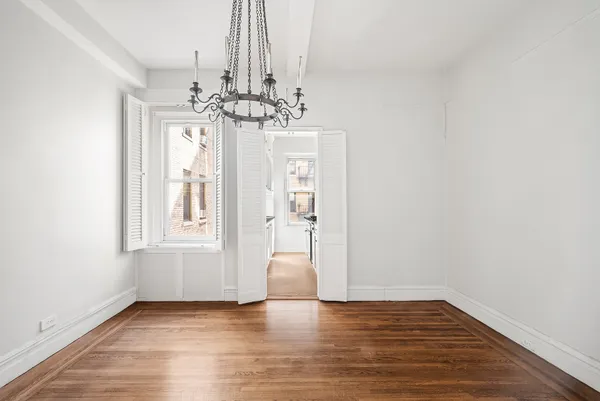 a view of a chandelier in a room