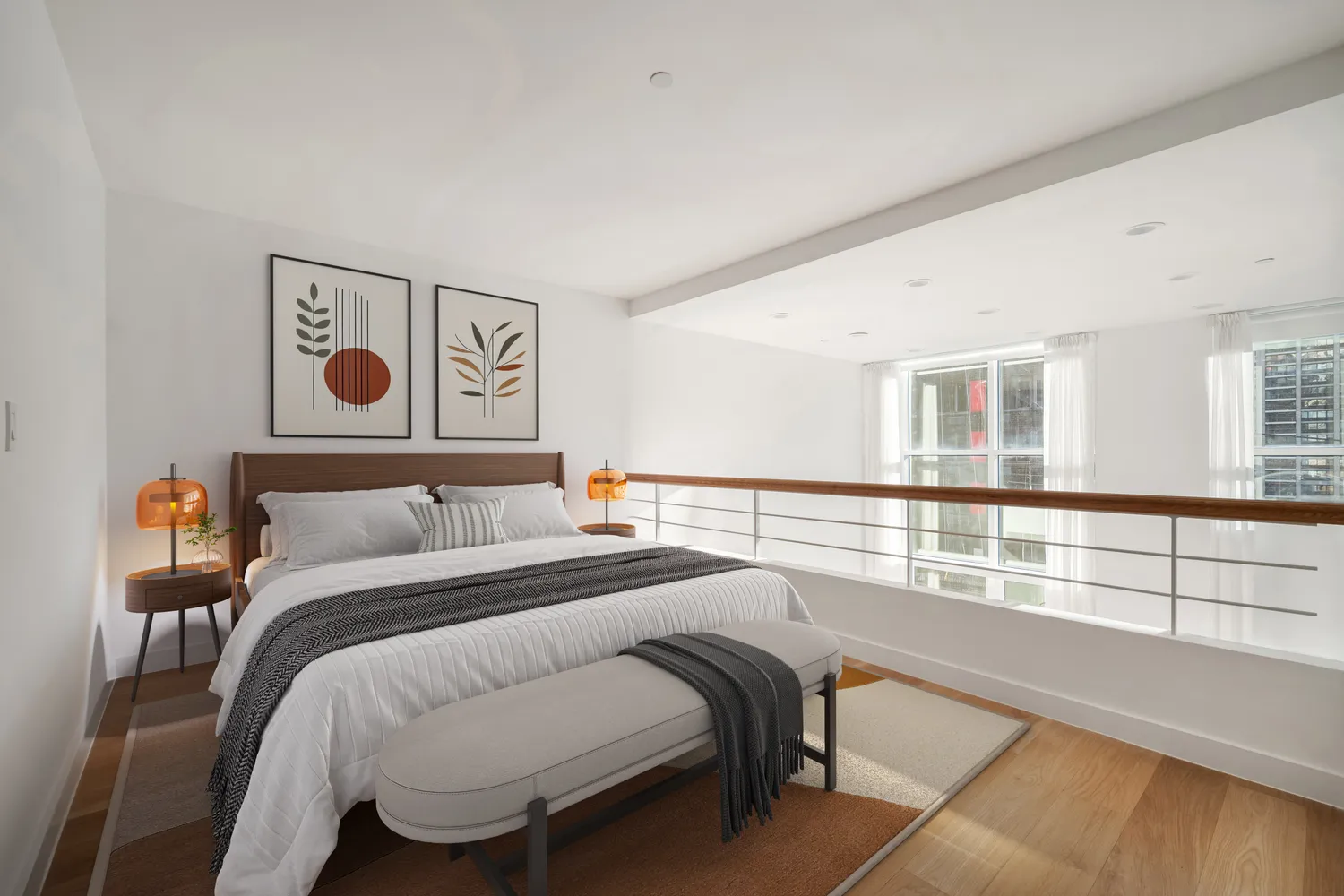 a bedroom with a large bed and a large window