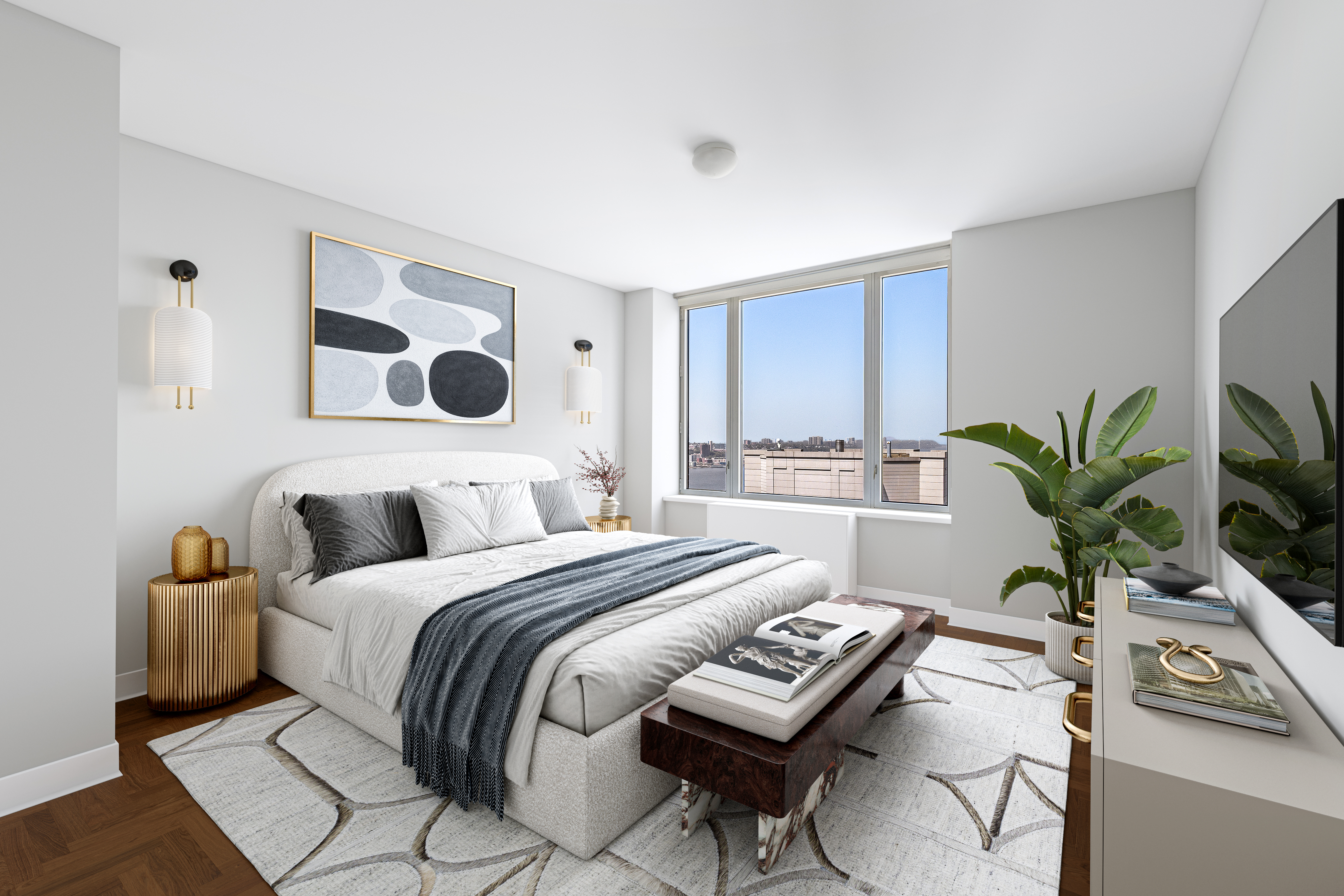 220 Riverside Boulevard, Unit 39B Manhattan, NY 10069 - Photo 7 of 16 a bedroom with a bed and a potted plant