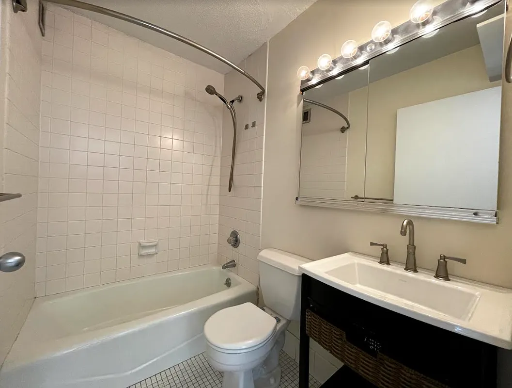 301 East 45th Street, Unit 20D Manhattan, NY 10017 - Photo 8 of 8 a bathroom with a sink mirror toilet and bathtub