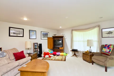 a living room with furniture and white walls
