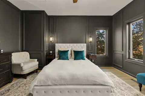 a room with gym equipment and a table