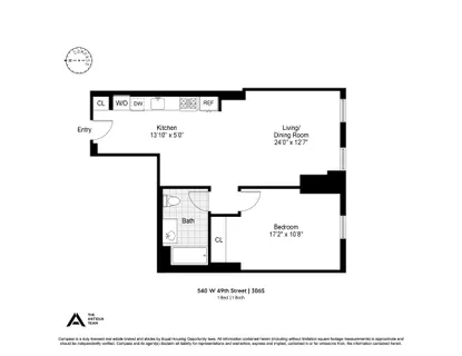 $889,000 | 540 West 49th Street, Unit 306S | Hell's Kitchen