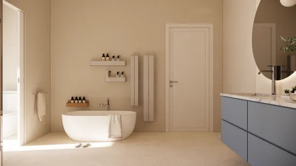 a bathroom with a bathtub and a sink