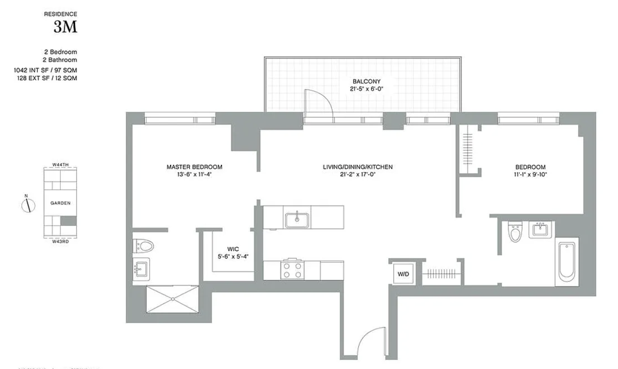 505-513 West 43rd Street, Unit 3M Manhattan, NY 10036 - Photo 20 of 20 a picture of a floor plan