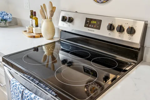 a close view of stove and sink