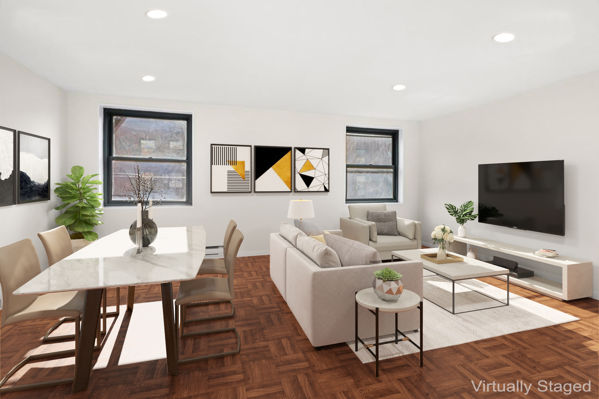 a living room with furniture and a flat screen tv