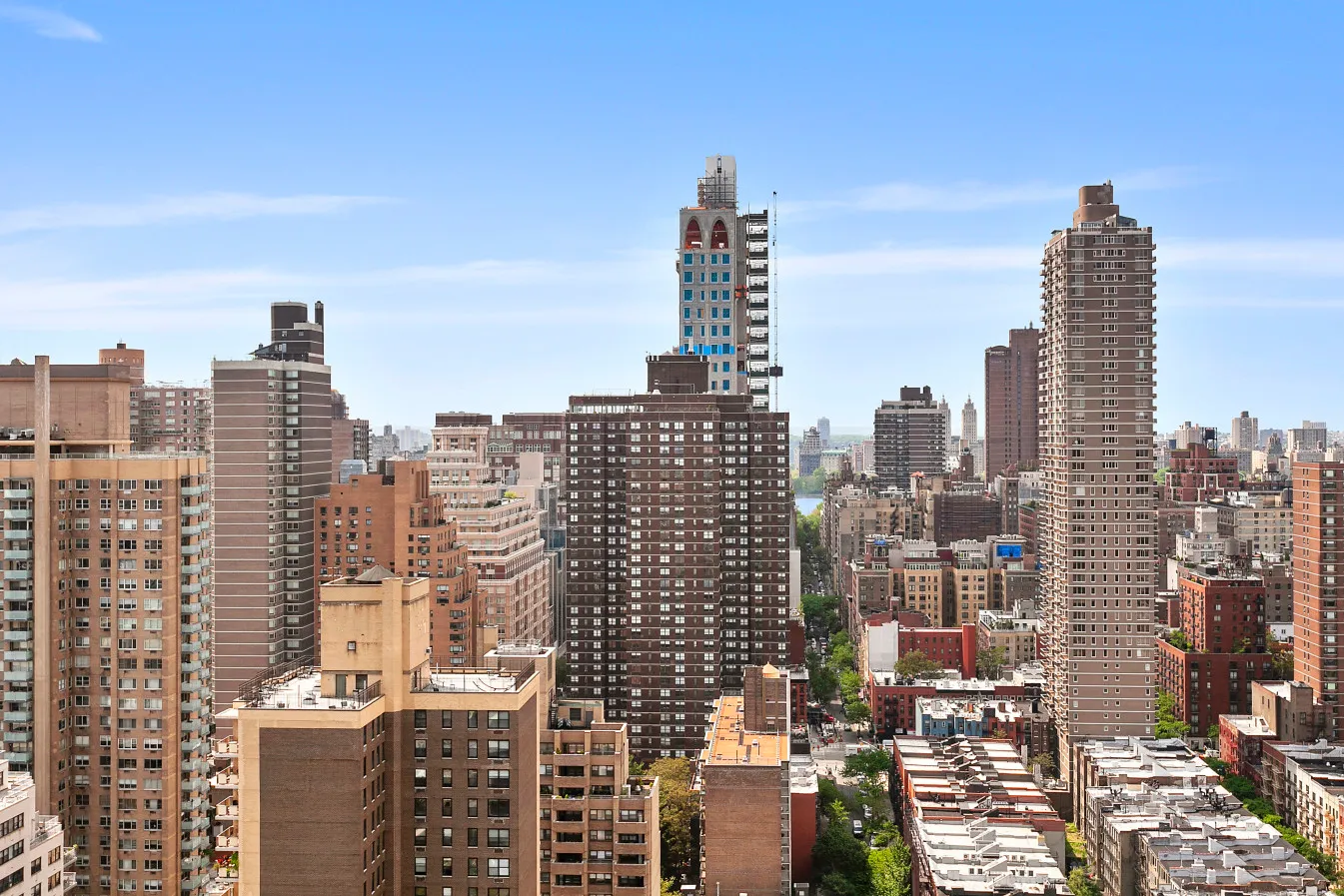 a city view with tall buildings