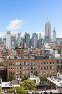 a city view with tall buildings