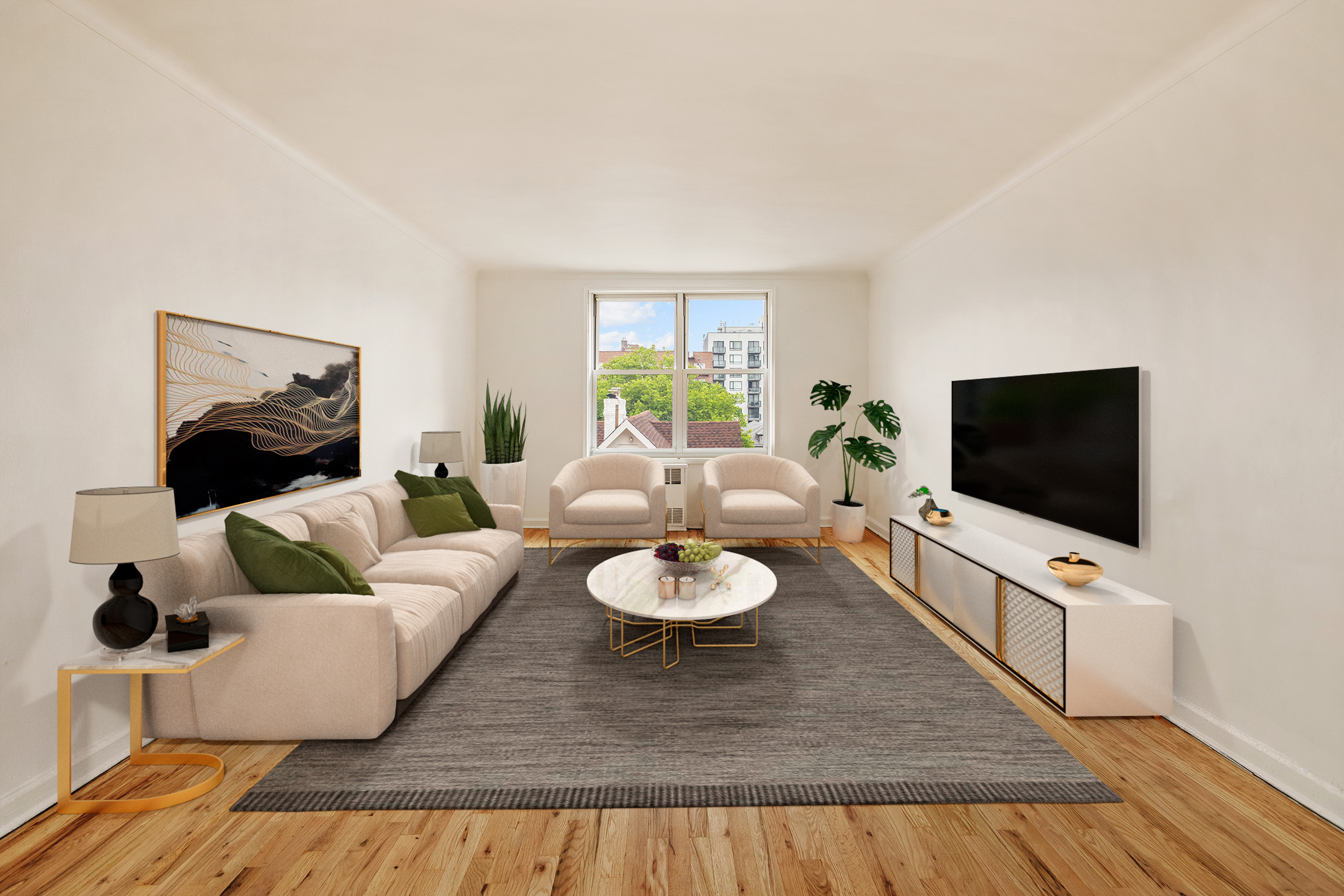 a living room with furniture and a flat screen tv