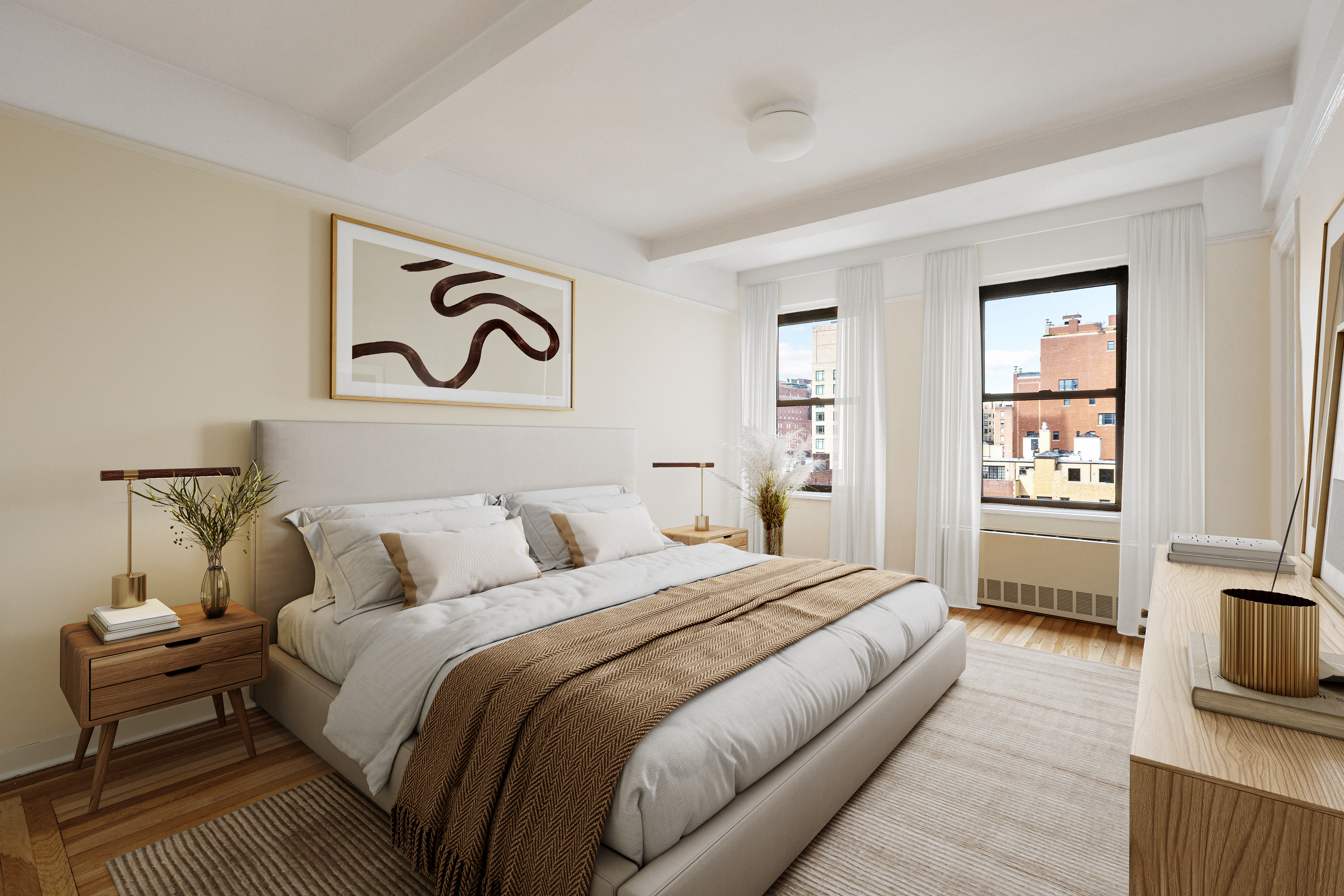 205 East 78th Street, Unit 14C Manhattan, NY 10075 - Photo 4 of 12 a bedroom with a bed and a view of kitchen