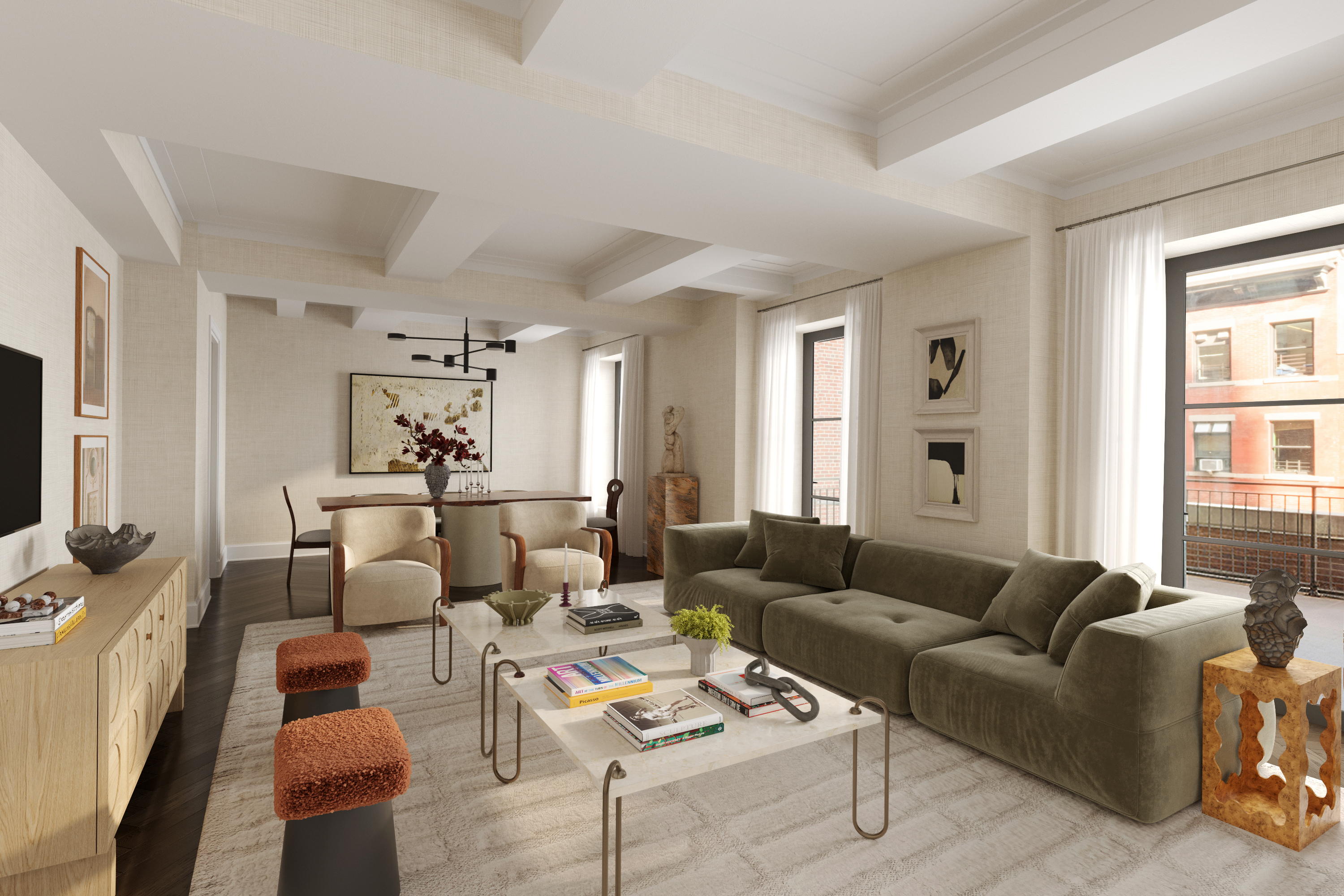 150 West 12th Street, Unit 3W Manhattan, NY 10011 - Photo 1 of 27 a living room with furniture and a flat screen tv