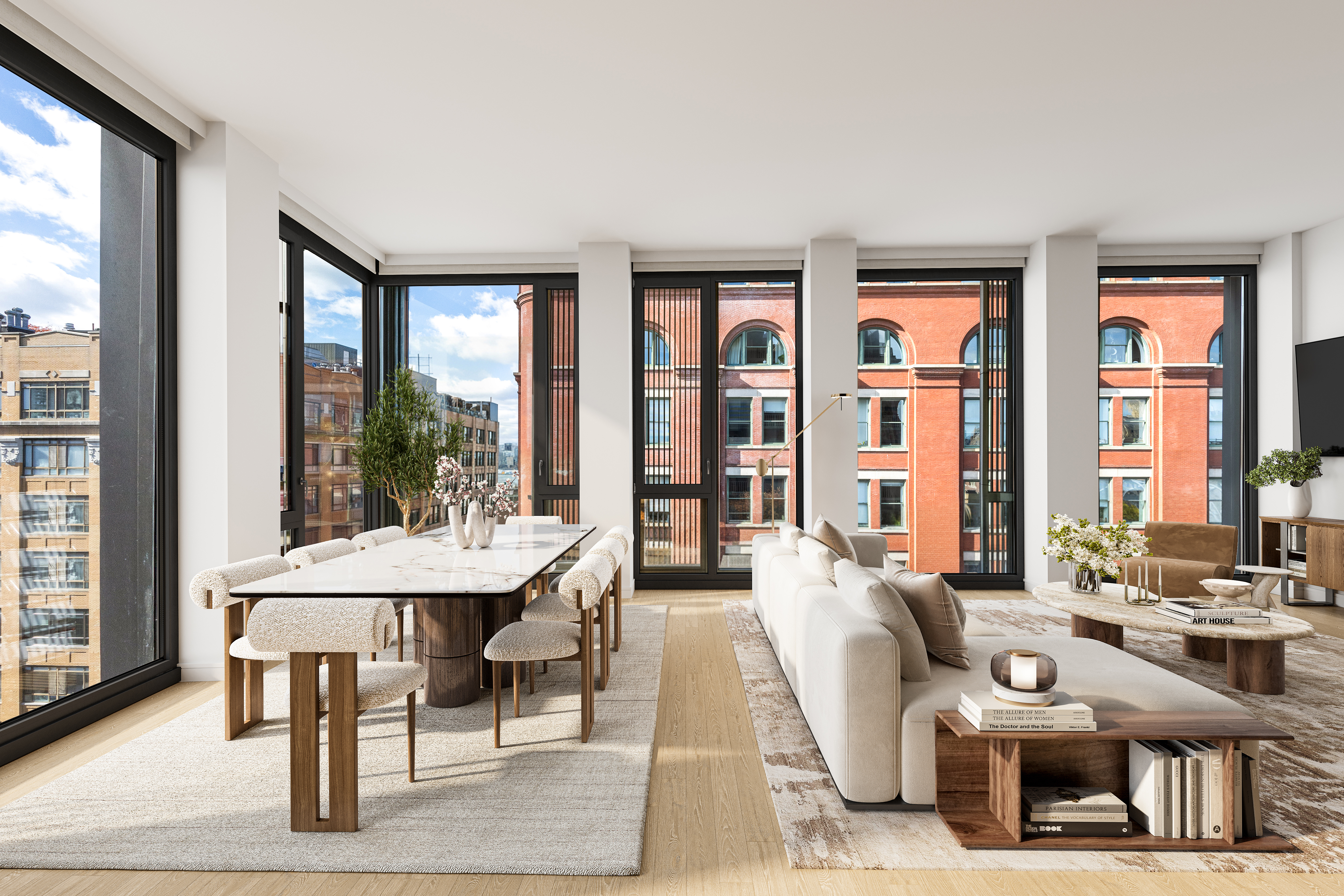 100 Barrow Street, Unit 9A Manhattan, NY 10014 - Photo 3 of 12 a living room with furniture and a large window