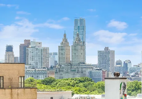 a city view with tall buildings