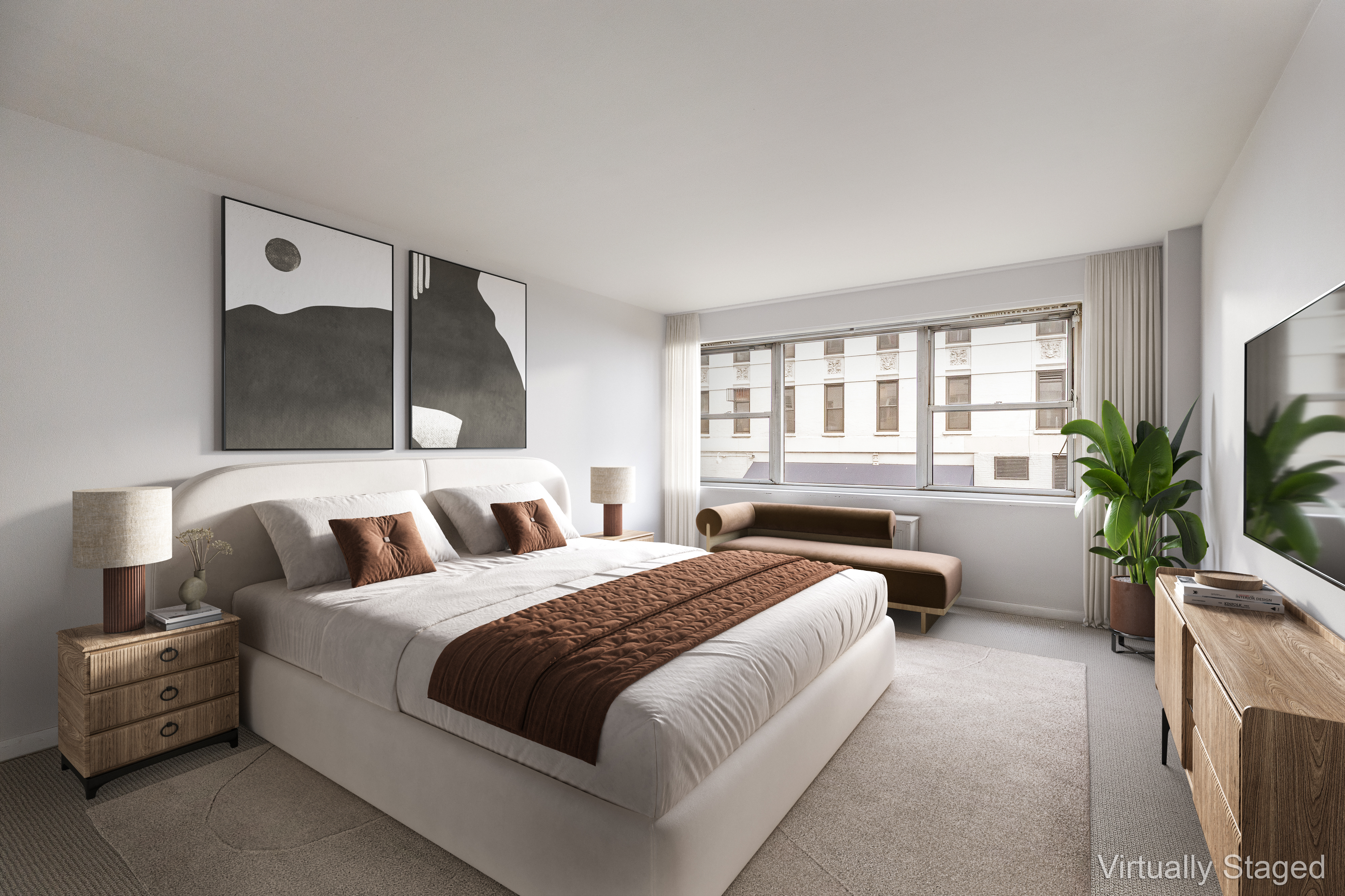 201 East 66th Street, Unit 2E Manhattan, NY 10065 - Photo 7 of 15 a bedroom with a bed and a flat screen tv