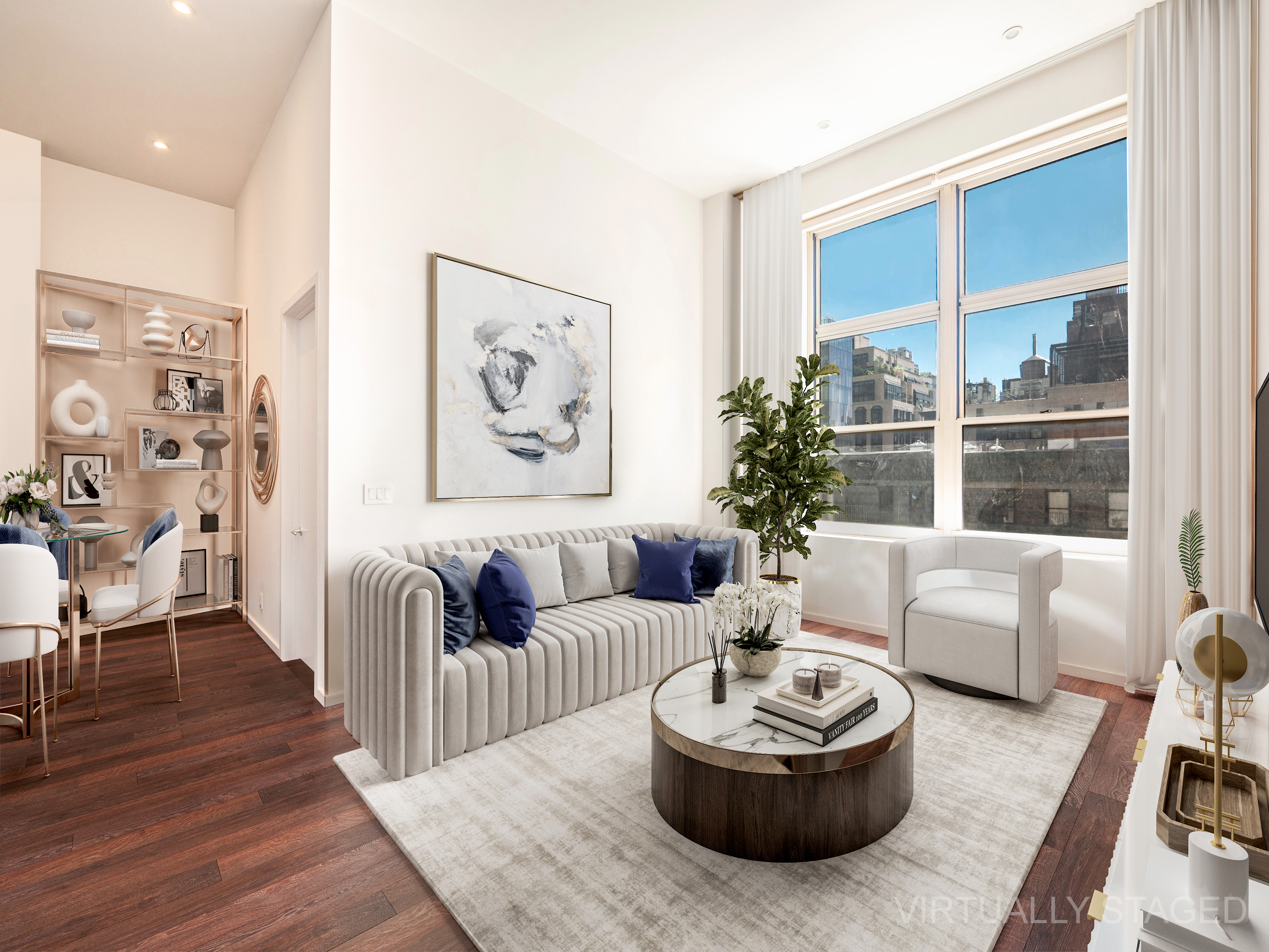 120 East 87th Street, Unit R6IJ Manhattan, NY 10128 - Photo 7 of 27 a living room with furniture and a large window