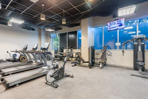 a living room with furniture floor to ceiling window hardwood floor and a flat screen tv