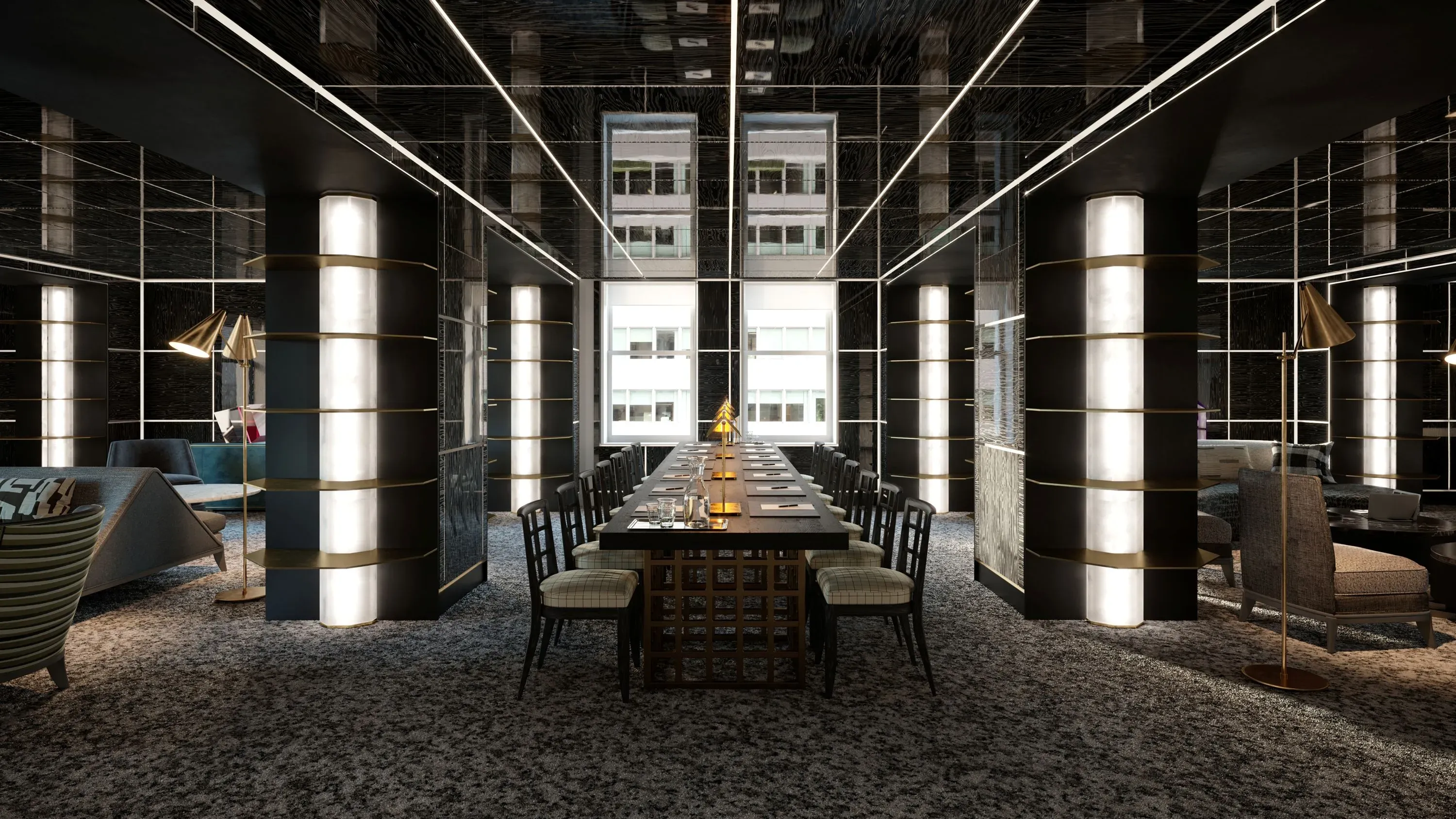 303 Park Avenue, Unit 2103 Manhattan, NY 10022 - Photo 9 of 22 a kitchen with refrigerator and chairs