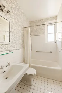a bathroom with a sink a toilet and a shower