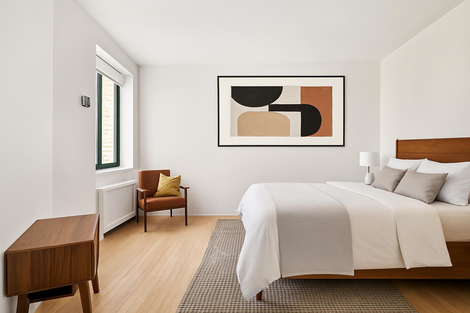 167 Perry Street, Unit 5K Manhattan, NY 10014 - Photo 5 of 10 a bedroom with a bed and chair