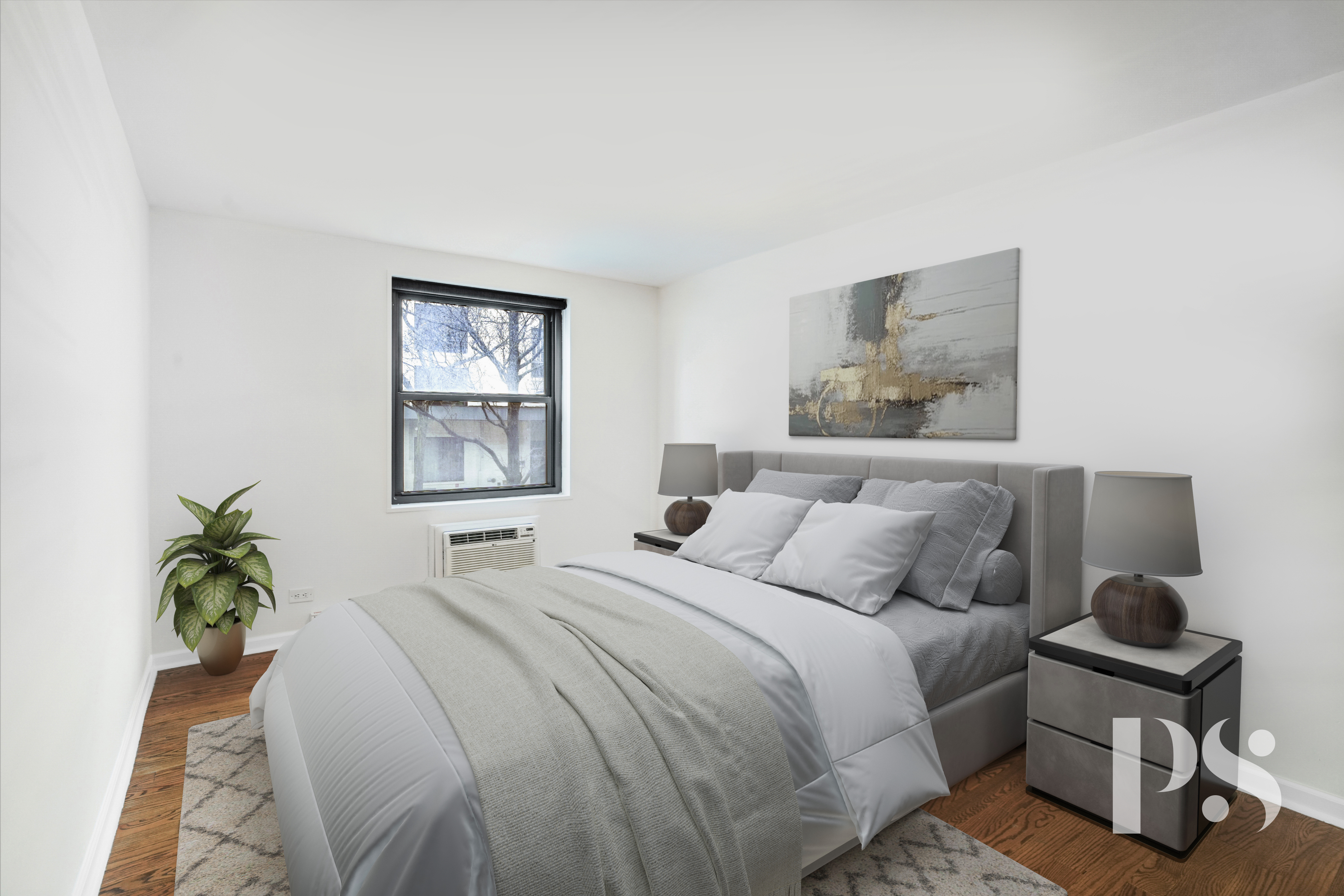 133 Barrow Street, Unit 1B Manhattan, NY 10014 - Photo 7 of 11 a bedroom with a bed a painting and a potted plant