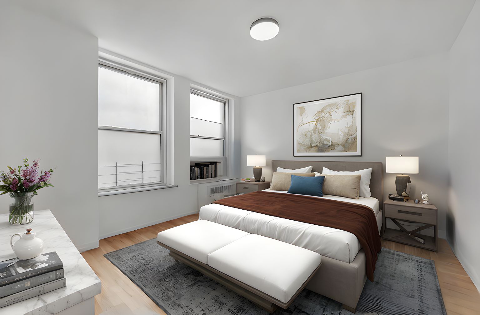 75 Livingston Street, Unit 9B Brooklyn, NY 11201 - Photo 2 of 13 a bedroom with a bed and wooden floor