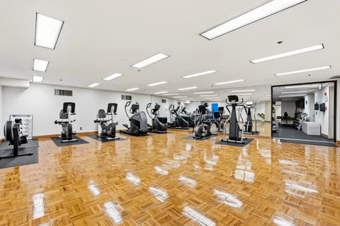 a view of a room with gym equipment