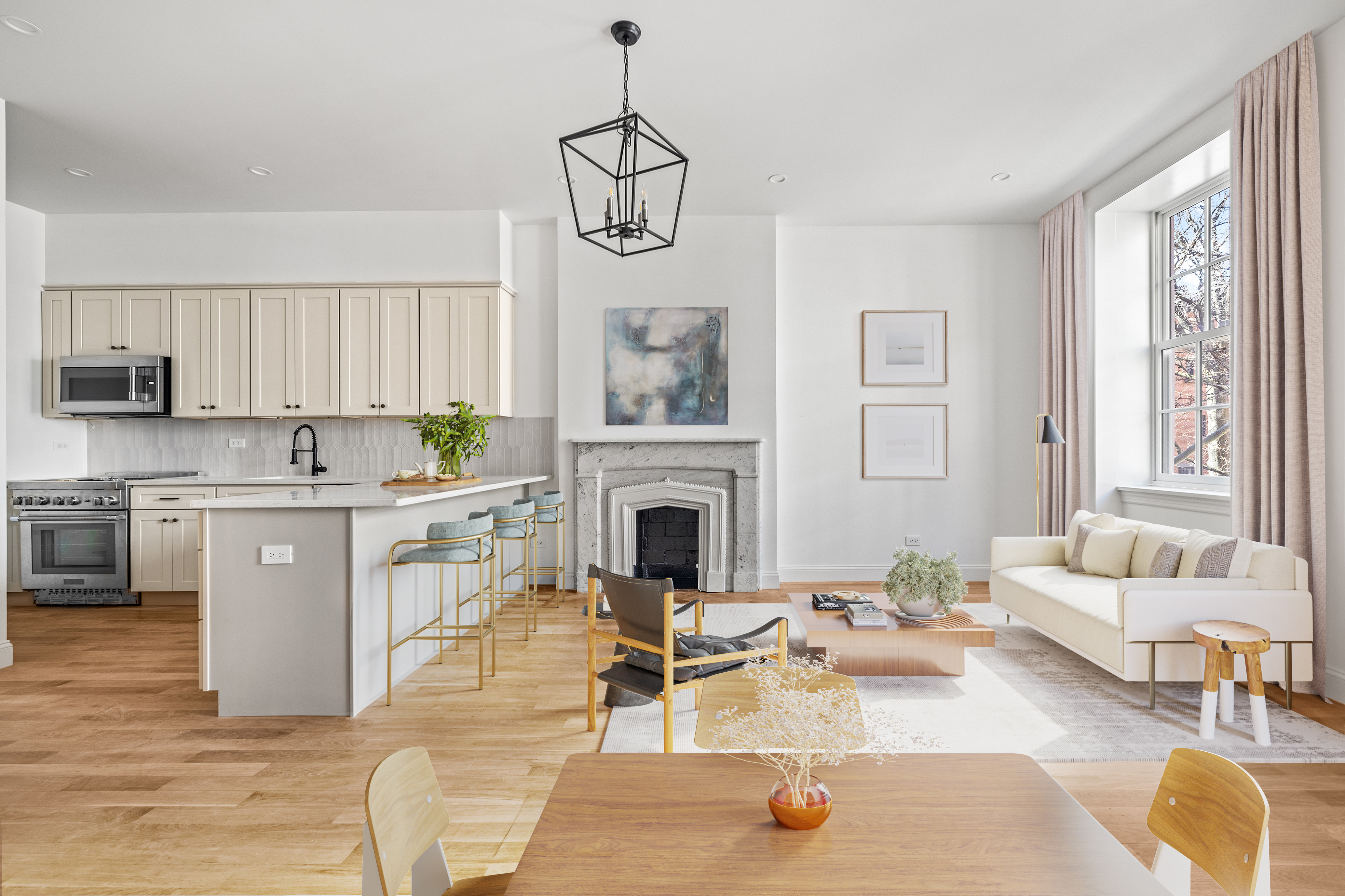 119 Henry Street, Unit 3 Brooklyn, NY 11201 - Photo 1 of 14 a living room with furniture a fireplace a rug and a window