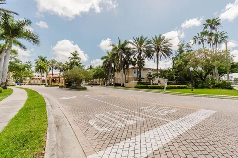a view of a park with palm trees
